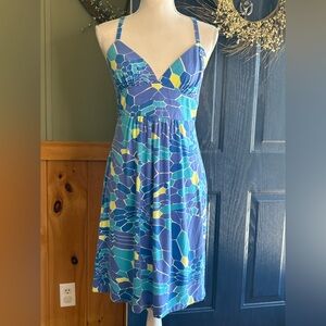 Trina Turk Patterned Dress w/ X fit back with gold metal connector size 6